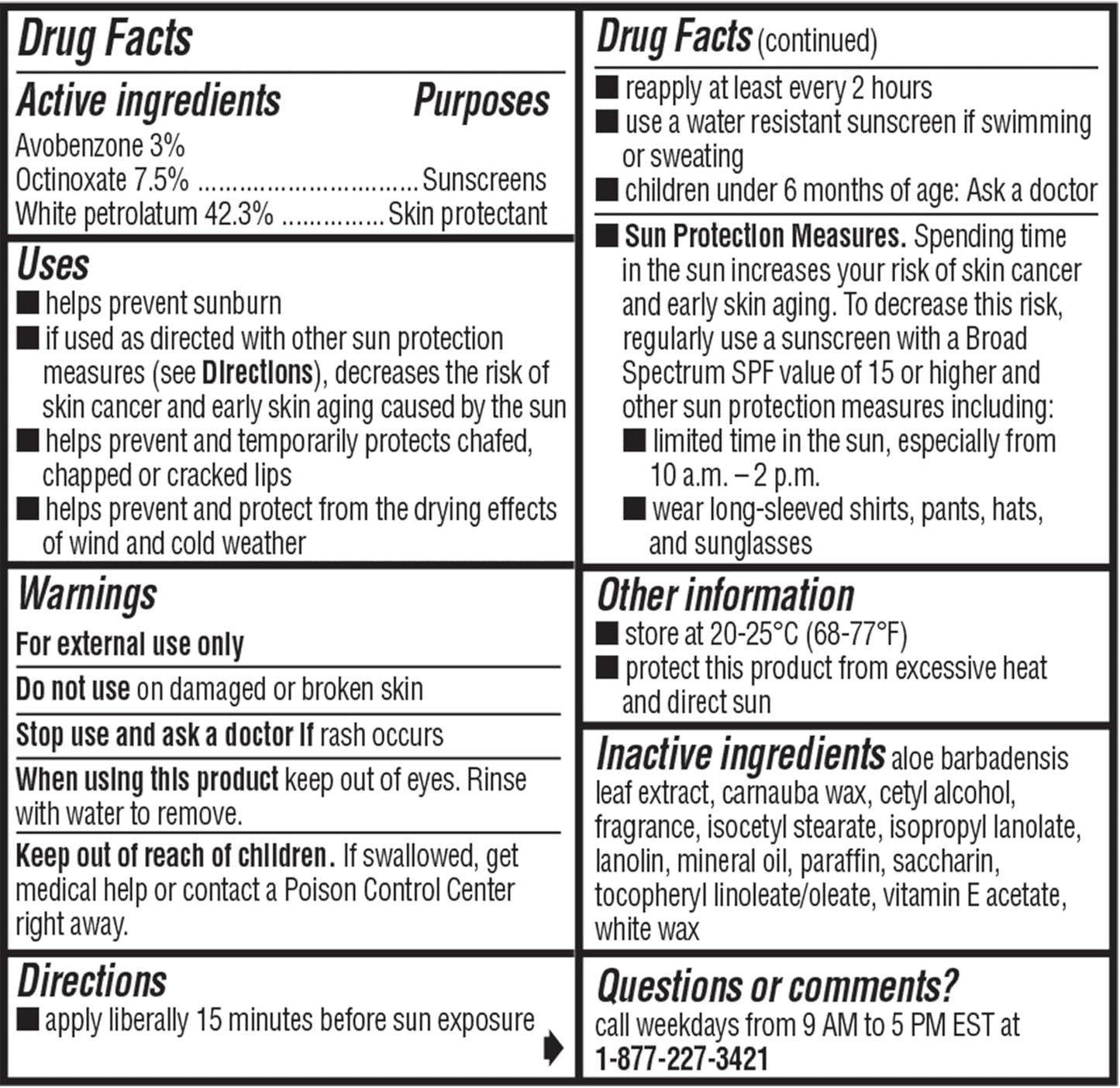 Lip Moisturizer and Skin Protectant (Original Flavor, 1 Blister Pack of 3 Sticks) Lip Balm Tube, Sunscreen, SPF 15, 0.15 Ounce