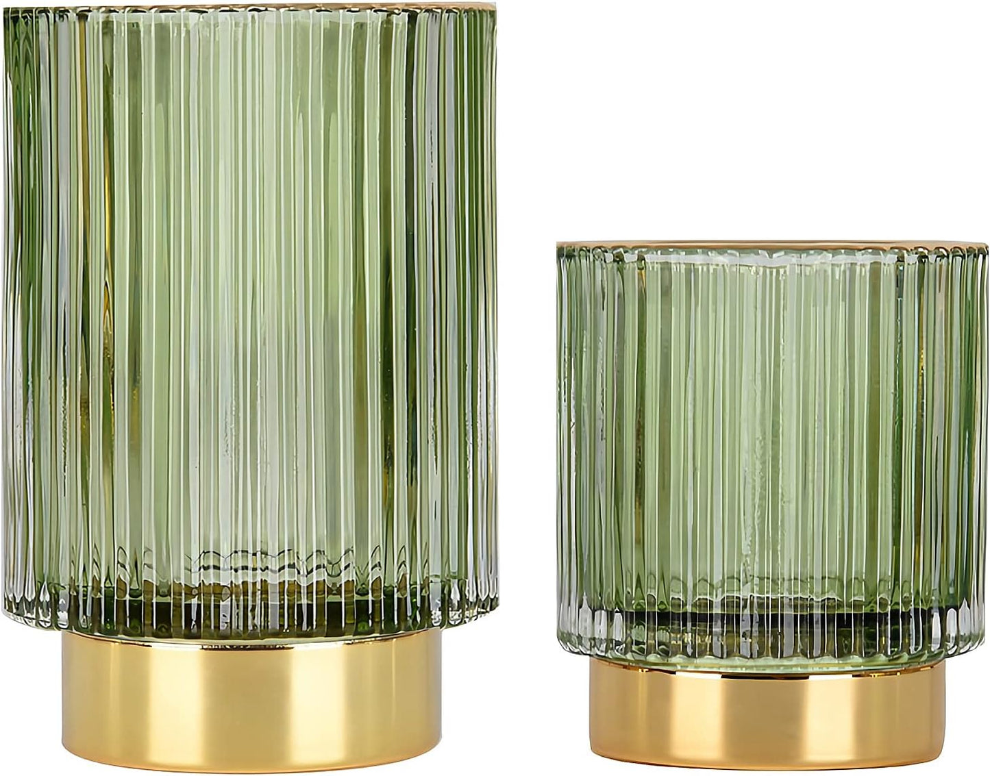 Makeup Brush Holder Organizer,Crystal Cosmetic Makeup Brush Glass Brushes Storage Holder,Vintage Makeup Brush Cup Pen Pencil Holder Striped Vase(Green S+L)