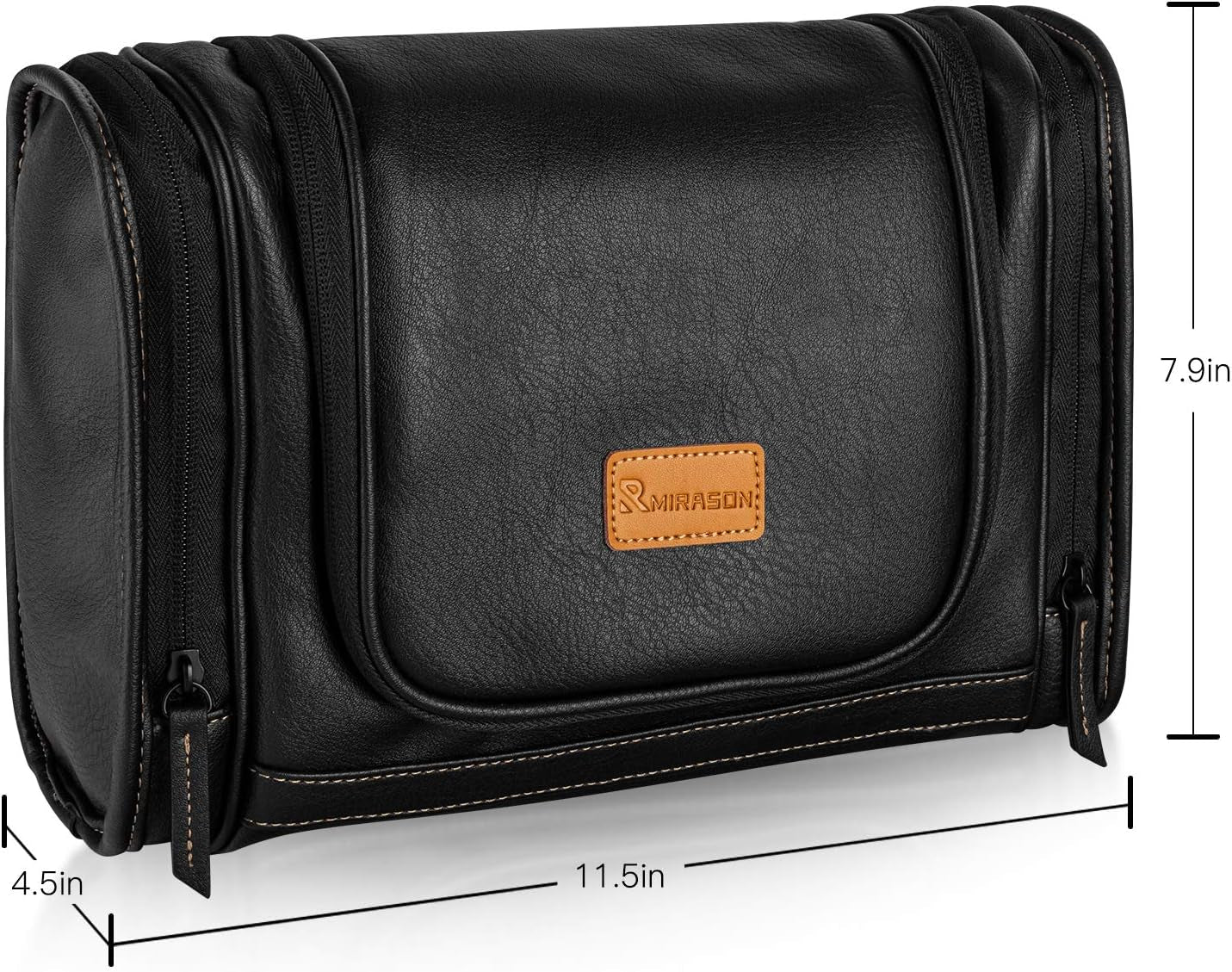 Hanging Toiletry Bag for Men Dopp Kit Waterproof Travel Organizer with Sturdy Metal Hook and Handle for Bathroom Shower Cosmetics Camping Brushes Shaving, Black, 11.5X4.5X7.9 Inch (Pack of 1