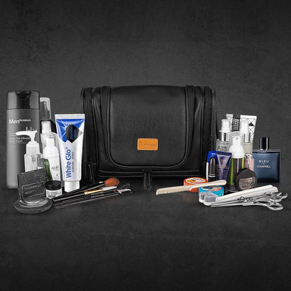 Hanging Toiletry Bag for Men Dopp Kit Waterproof Travel Organizer with Sturdy Metal Hook and Handle for Bathroom Shower Cosmetics Camping Brushes Shaving, Black, 11.5X4.5X7.9 Inch (Pack of 1