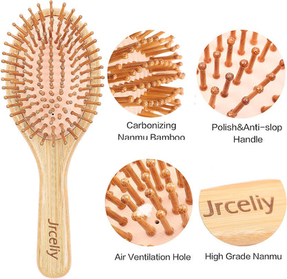 3PCS Bamboo Hair Brush Set,Natural Wooden Brush for Women, Madam, Paddle Detangling Brush for Dry/Curly/Thick/Thin/Straight Hair