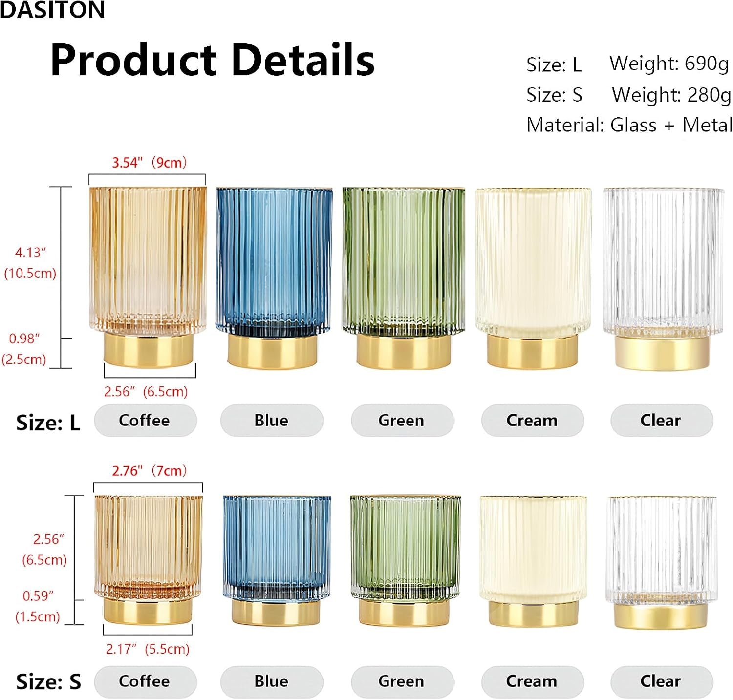 Makeup Brush Holder Organizer,Crystal Cosmetic Makeup Brush Glass Brushes Storage Holder,Vintage Makeup Brush Cup Pen Pencil Holder Striped Vase(Green S+L)