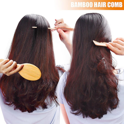 3PCS Bamboo Hair Brush Set,Natural Wooden Brush for Women, Madam, Paddle Detangling Brush for Dry/Curly/Thick/Thin/Straight Hair