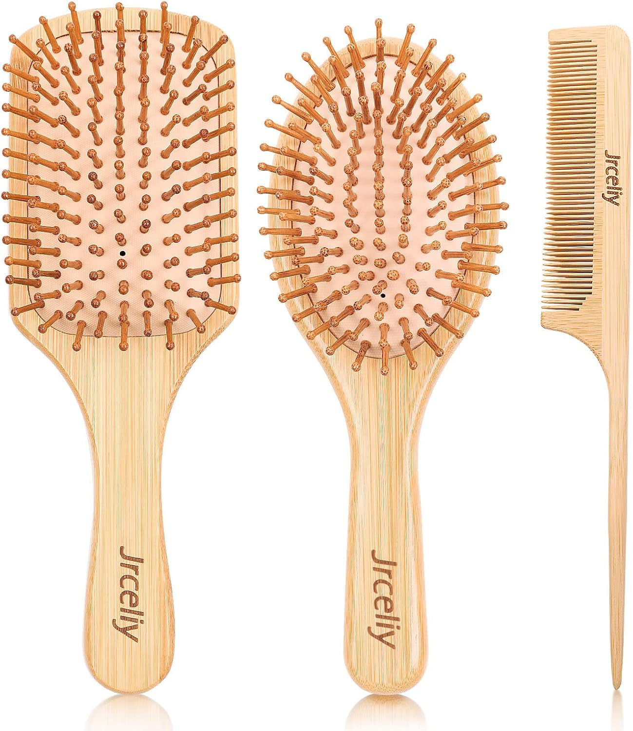 3PCS Bamboo Hair Brush Set,Natural Wooden Brush for Women, Madam, Paddle Detangling Brush for Dry/Curly/Thick/Thin/Straight Hair