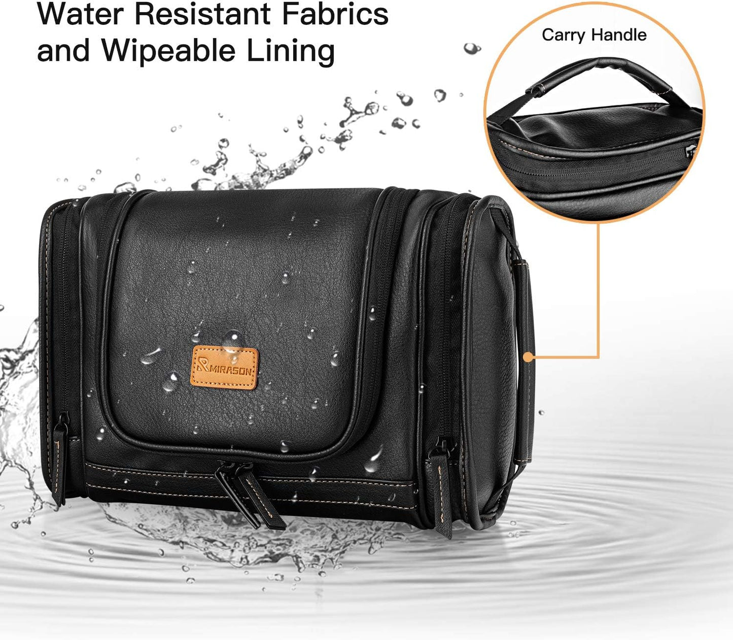 Hanging Toiletry Bag for Men Dopp Kit Waterproof Travel Organizer with Sturdy Metal Hook and Handle for Bathroom Shower Cosmetics Camping Brushes Shaving, Black, 11.5X4.5X7.9 Inch (Pack of 1