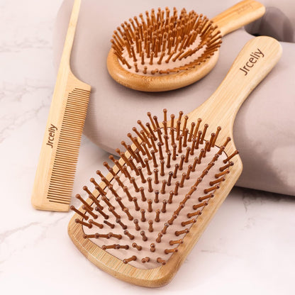 3PCS Bamboo Hair Brush Set,Natural Wooden Brush for Women, Madam, Paddle Detangling Brush for Dry/Curly/Thick/Thin/Straight Hair