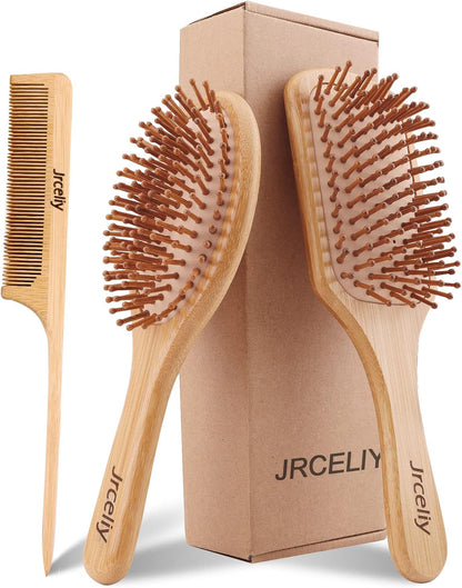 3PCS Bamboo Hair Brush Set,Natural Wooden Brush for Women, Madam, Paddle Detangling Brush for Dry/Curly/Thick/Thin/Straight Hair