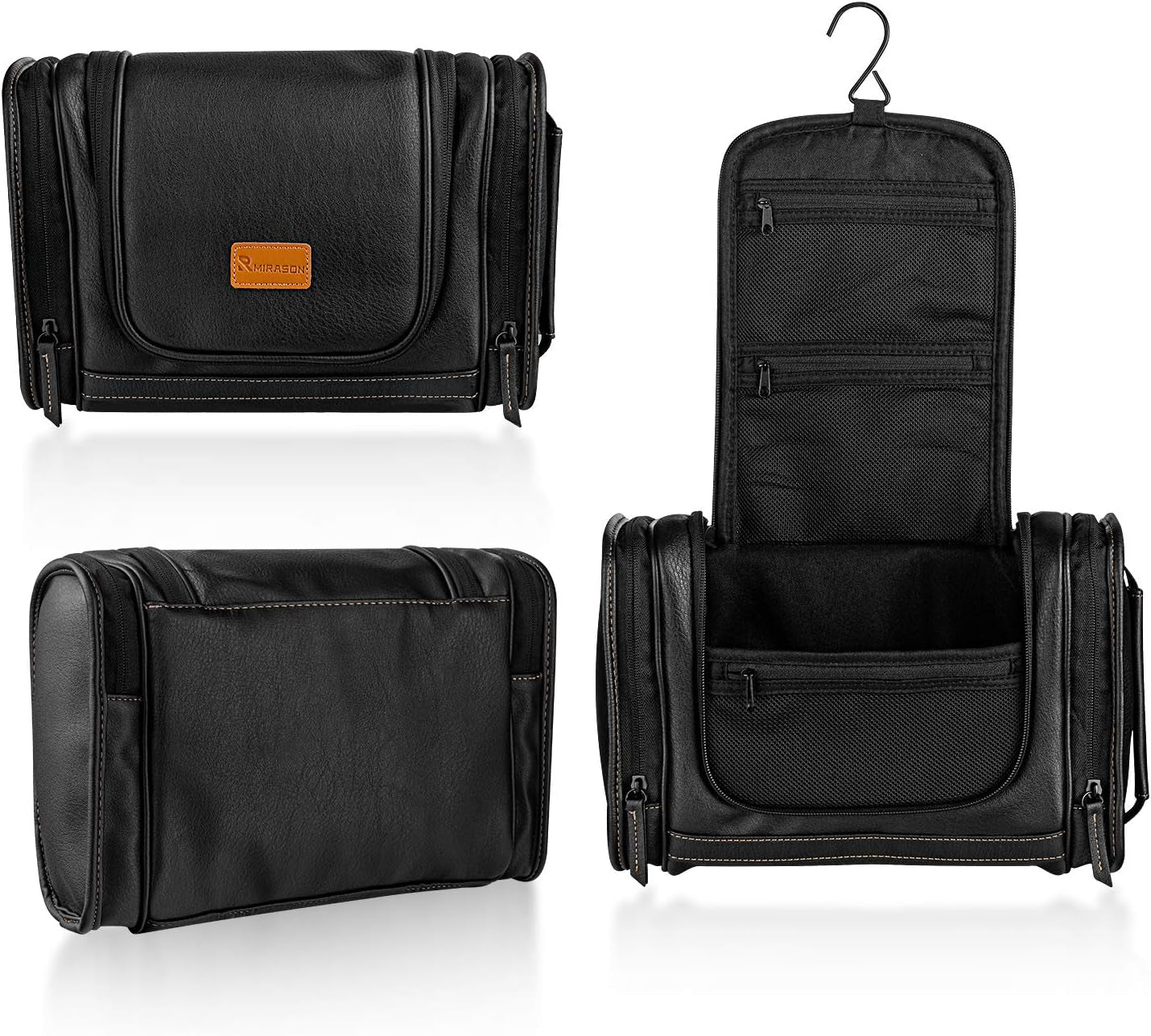 Hanging Toiletry Bag for Men Dopp Kit Waterproof Travel Organizer with Sturdy Metal Hook and Handle for Bathroom Shower Cosmetics Camping Brushes Shaving, Black, 11.5X4.5X7.9 Inch (Pack of 1