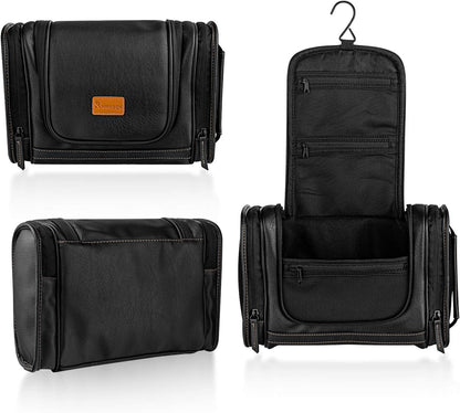 Hanging Toiletry Bag for Men Dopp Kit Waterproof Travel Organizer with Sturdy Metal Hook and Handle for Bathroom Shower Cosmetics Camping Brushes Shaving, Black, 11.5X4.5X7.9 Inch (Pack of 1