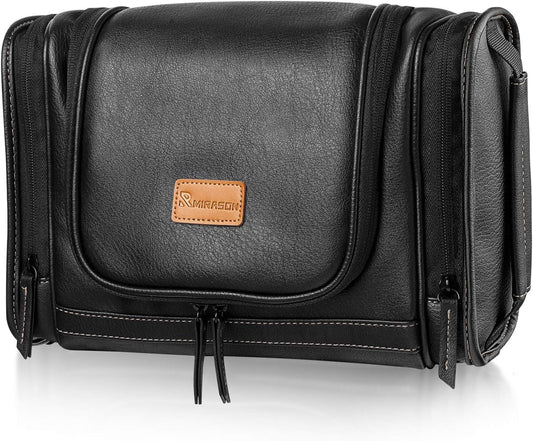 Hanging Toiletry Bag for Men Dopp Kit Waterproof Travel Organizer with Sturdy Metal Hook and Handle for Bathroom Shower Cosmetics Camping Brushes Shaving, Black, 11.5X4.5X7.9 Inch (Pack of 1